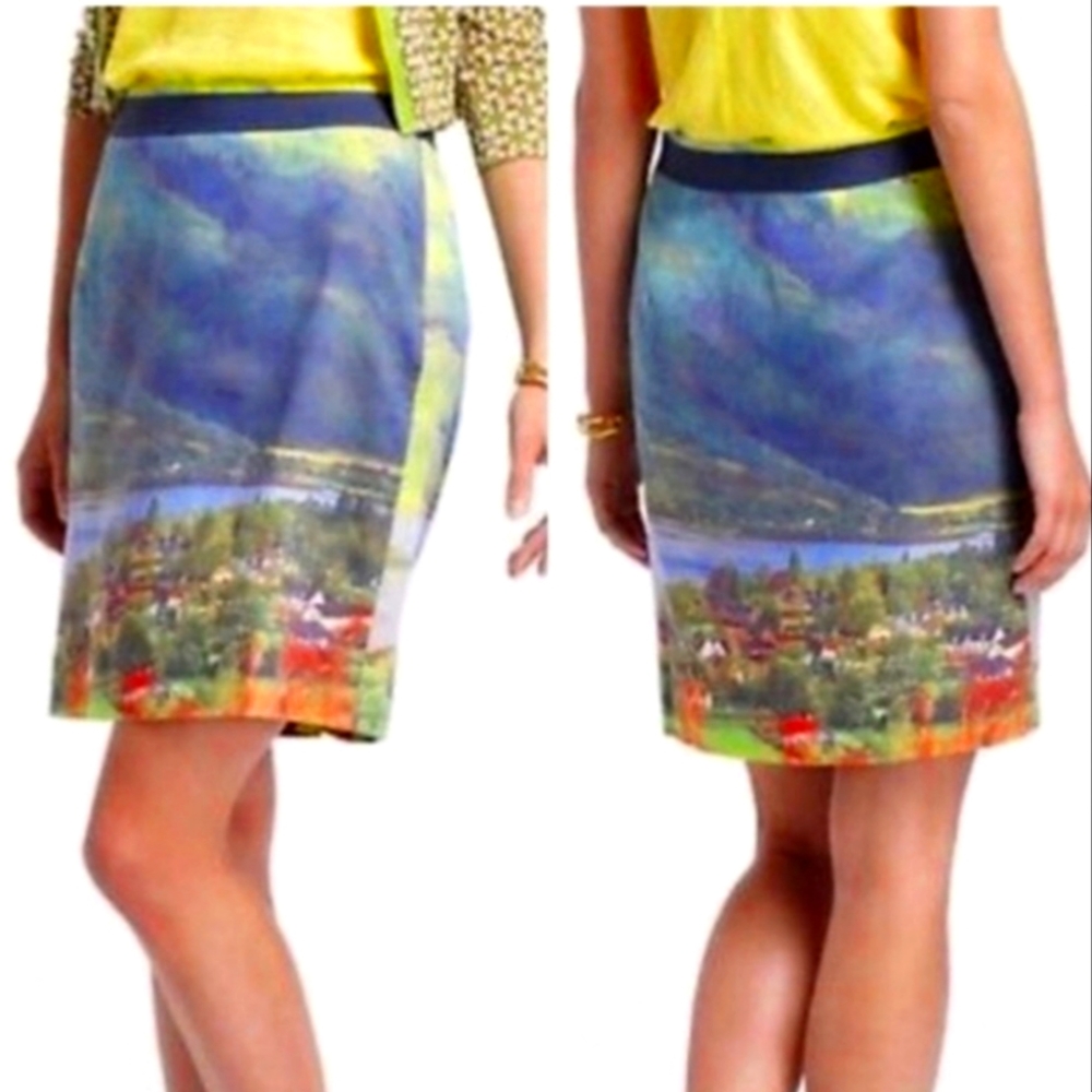 Anthropologie Meadow Rue River School Watercolor Skirt 6 EUC